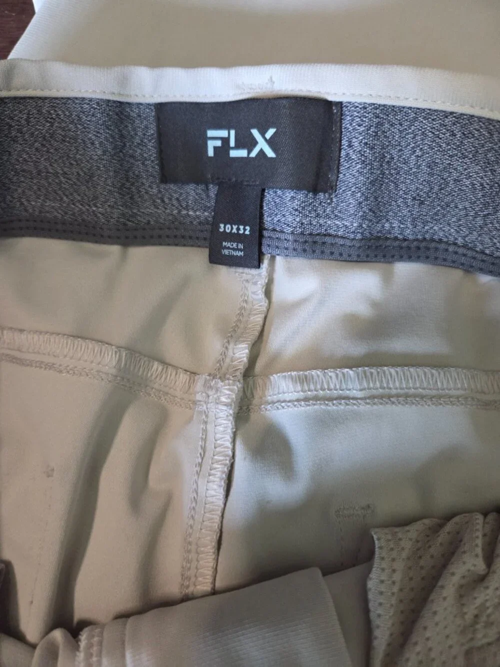FLX Pants Men's 30x32 Khaki Performance Chino Beige Flat Front Stretch 5 Pocket